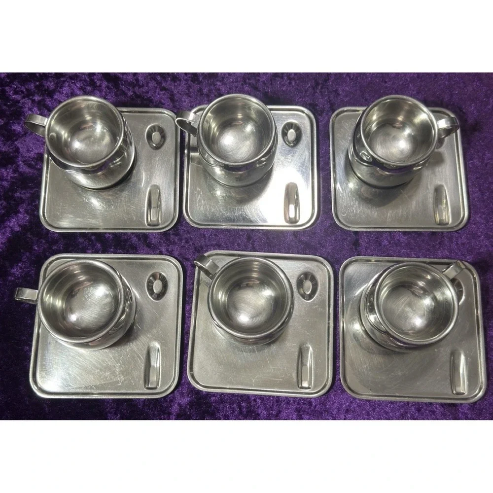 Tramontina Espresso Set Cups Plates 12pc Inox Stainless Steel Double Wall